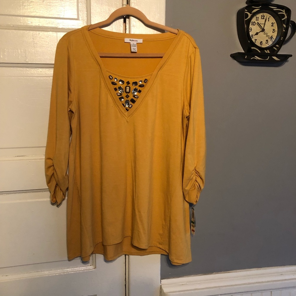 NWT Style & Co Top with Rhinestones at neck.